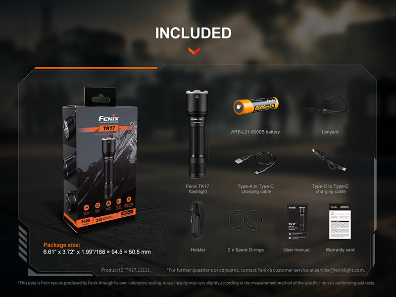 Lampe Torche tactique Fenix TK17 - 3600Lumens - Double Interrupteur - Rechageable USB-C - NYCTALOPE