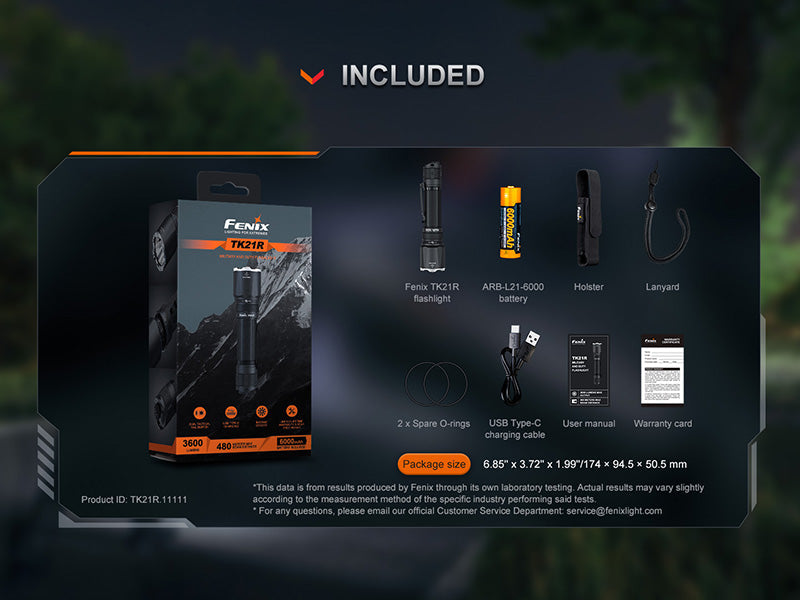 Lampe Torche tactique Fenix TK21R - 3600Lumens - Double Interrupteur - Rechageable USB-C - batterie 21700  NYCTALOPE  