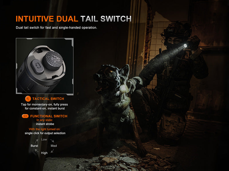 Lampe Torche tactique Fenix TK21R - 3600Lumens - Double Interrupteur - Rechageable USB-C - batterie 21700  NYCTALOPE  