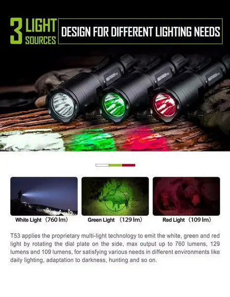 Lampe Torche tactique Nextorch T53 SET- 760 Lumens rechargeable - Kit chasse  NYCTALOPE  