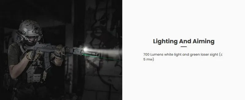 Lampe arme à feu Nextorch WL60 - 700Lumens - laser vert - Fixation sur rail  NYCTALOPE  