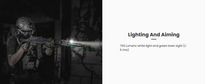 Lampe arme à feu Nextorch WL60 - 700Lumens - laser vert - Fixation sur rail  NYCTALOPE  