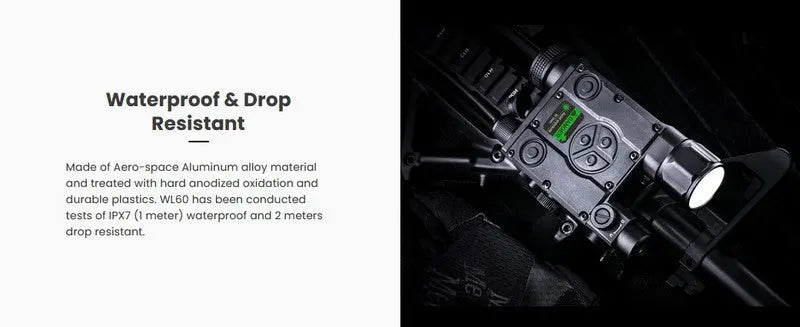 Lampe arme à feu Nextorch WL60 - 700Lumens - laser vert - Fixation sur rail  NYCTALOPE  