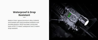 Lampe arme à feu Nextorch WL60 - 700Lumens - laser vert - Fixation sur rail  NYCTALOPE  