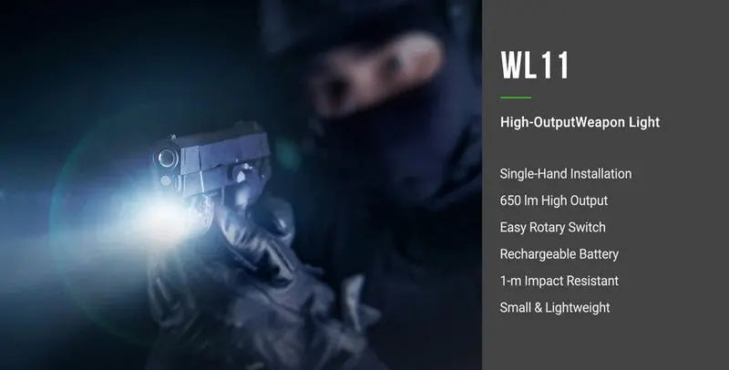 Lampe arme de poing Nextorch WL11 - 650 Lumens - Fixation sur rail  NYCTALOPE  