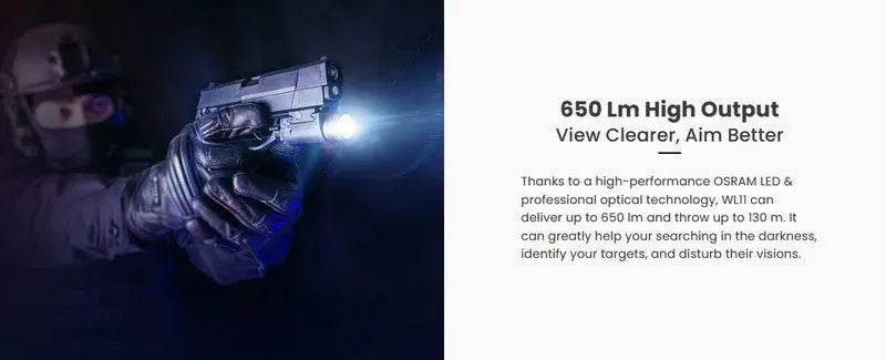 Lampe arme de poing Nextorch WL11 - 650 Lumens - Fixation sur rail  NYCTALOPE  