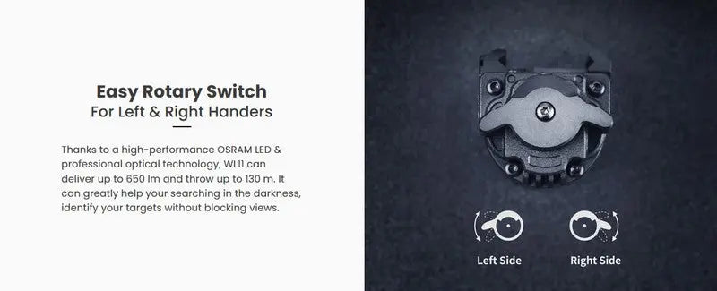 Lampe arme de poing Nextorch WL11 - 650 Lumens - Fixation sur rail  NYCTALOPE  