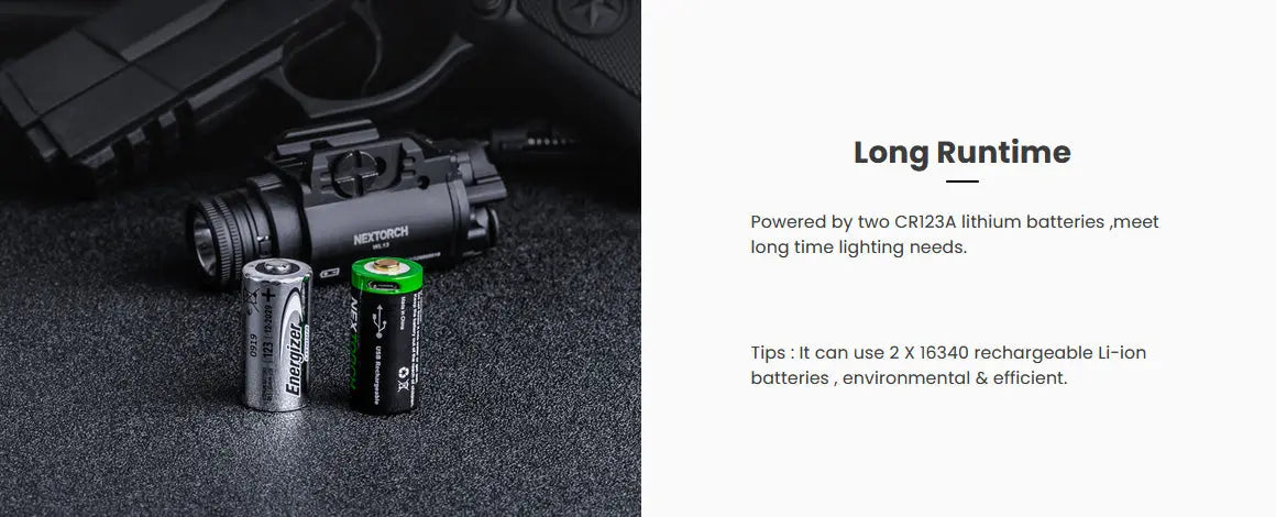 Lampe arme de poing Nextorch WL13 - 1300Lumens - Fixation sur rail  NYCTALOPE  