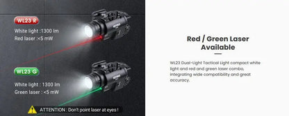 Lampe arme de poing Nextorch WL23R - 1300 Lumens + laser rouge - Fixation sur rail - NYCTALOPE