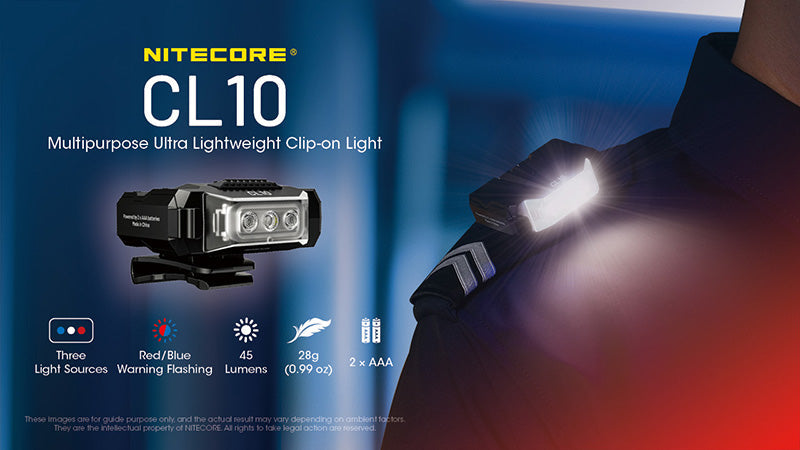 Lampe de Position Nitecore CL10 45 Lumens - Triple Source Lumineuse - Clip Multi-Positions  NYCTALOPE  
