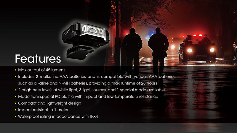 Lampe de Position Nitecore CL10 45 Lumens - Triple Source Lumineuse - Clip Multi-Positions  NYCTALOPE  