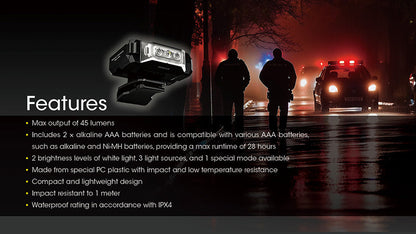 Lampe de Position Nitecore CL10 45 Lumens - Triple Source Lumineuse - Clip Multi-Positions  NYCTALOPE  