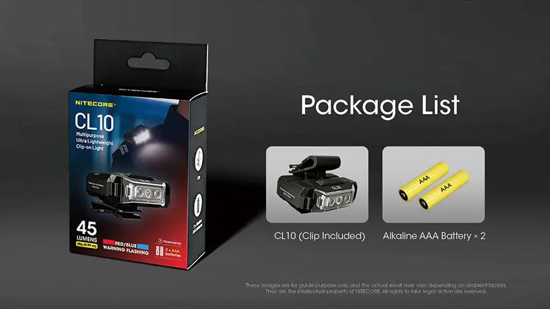 Lampe de Position Nitecore CL10 45 Lumens - Triple Source Lumineuse - Clip Multi-Positions  NYCTALOPE  