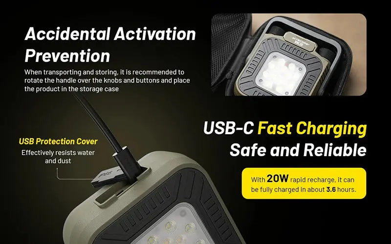 Lampe de Travail Nitecore NWL30 3000 Lumens - 3 en 1 - Anti-moustique - Powerbank - Orientable 360°  - Rechargeable USB-C - NYCTALOPE