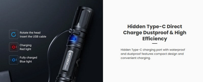 Lampe torche tactique Nextorch E51C - 1600 Lumens - rechargeable USB-C  NYCTALOPE  