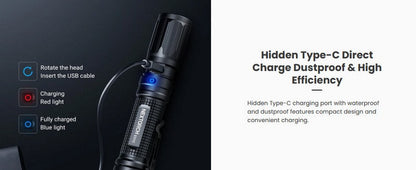 Lampe torche tactique Nextorch E51C - 1600 Lumens - rechargeable USB-C  NYCTALOPE  