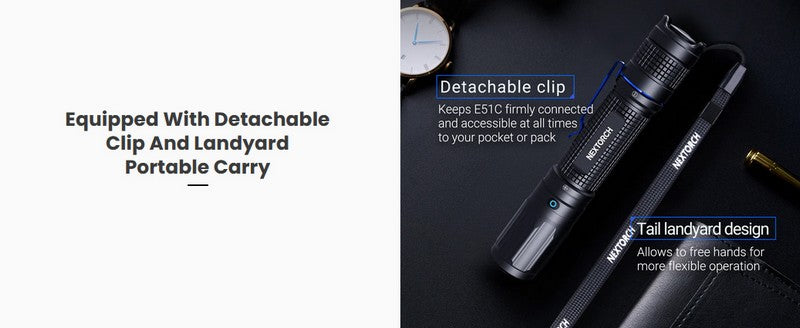 Lampe torche tactique Nextorch E51C - 1600 Lumens - rechargeable USB-C  NYCTALOPE  