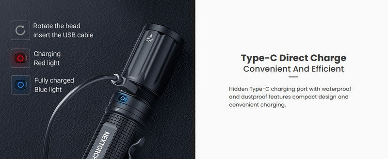 Lampe torche tactique Nextorch E52C - 3000 Lumens - rechargeable USB-C  NYCTALOPE  