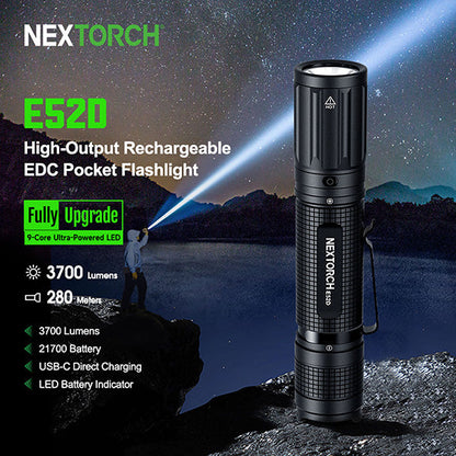 Lampe torche tactique Nextorch E52D - 3700Lumens - rechargeable USB-C  NYCTALOPE  