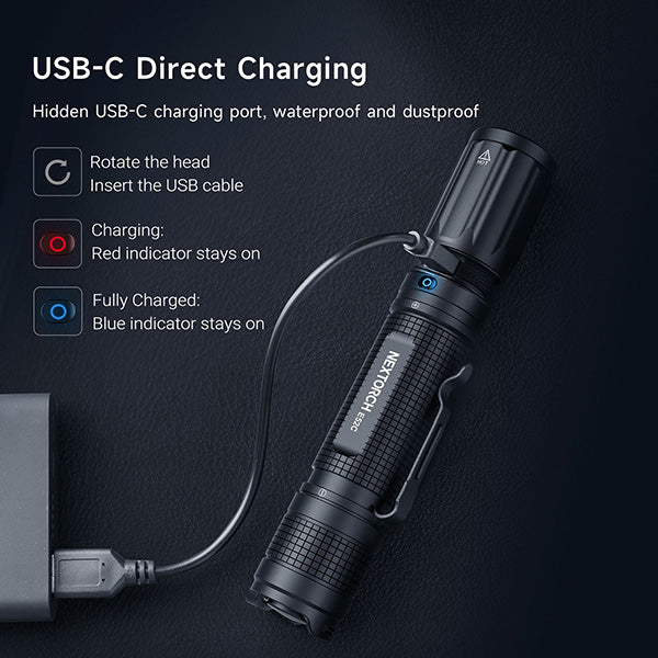 Lampe torche tactique Nextorch E52D - 3700Lumens - rechargeable USB-C  NYCTALOPE  