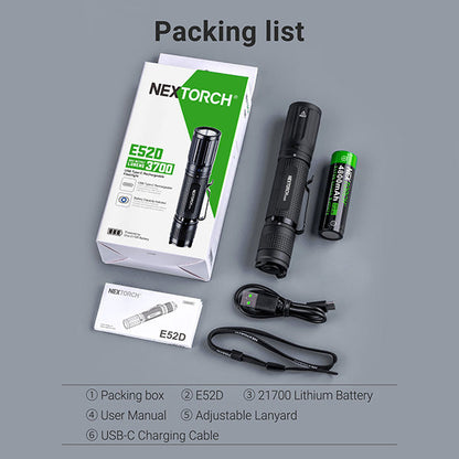 Lampe torche tactique Nextorch E52D - 3700Lumens - rechargeable USB-C  NYCTALOPE  