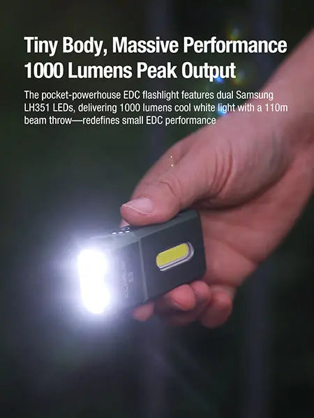 Lampe de poche Klarus E8 1000 Lumens - Triple Éclairage - Tête Pivotante 180° - Rechargeable USB-C - Noir  NYCTALOPE  