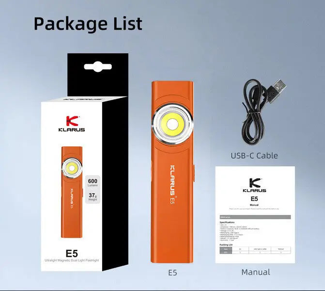 Lampe de poche de travail Klarus E5 - 600 Lumens - NYCTALOPE