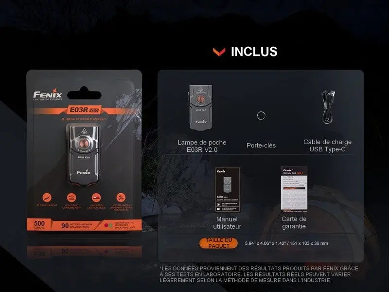 Lampe de poche porte-clés Fenix E03R V2.0 – 500 Lumens  NYCTALOPE  