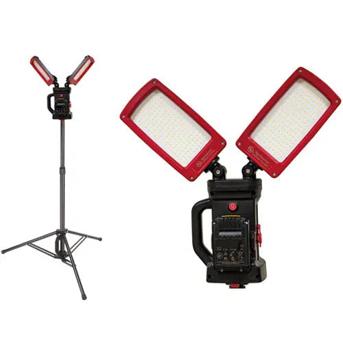 Lampe de travail NightSearcher TwinStar Connect rechargeable - 12000 Lumens - Double tête orientable - Compatible 11 marques d'outils électriques - NYCTALOPE