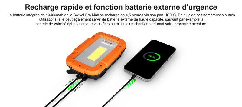 Lampe de travail lanterne Olight Swivel Pro max - 1600 Lumens projecteur rechargeable  NYCTALOPE  