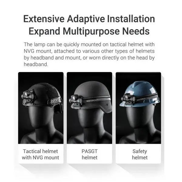 Lampe frontale Nextorch oStar - 500 Lumens - multifonctions pour casque de chantier et tactique  NYCTALOPE  