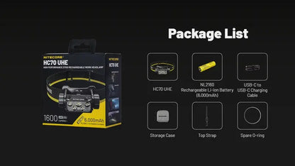 Lampe frontale Nitecore HC70 UHE - 1600 Lumens  NYCTALOPE  