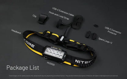 Lampe frontale Nitecore HU2000 - 2000 Lumens - S'alimente en USB-C  NYCTALOPE  