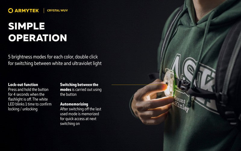 Lampe Armytek Crystal WUV - 150 Lumens Blanc + UV  NYCTALOPE  