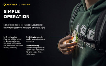 Lampe Armytek Crystal WUV - 150 Lumens Blanc + UV  NYCTALOPE  