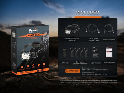 Lampe Frontale professionnelle Fenix HP35R SAR - 4000 Lumens rechargeable - pour casque  NYCTALOPE  