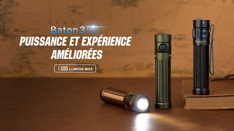 Lampe Torche Olight Baton 3 PRO - 1500 Lumens - lumière blanche froide CW  NYCTALOPE  