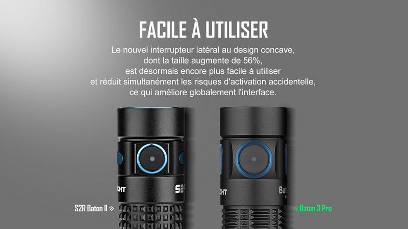Lampe Torche Olight Baton 3 PRO - 1500 Lumens - lumière blanche froide CW  NYCTALOPE  