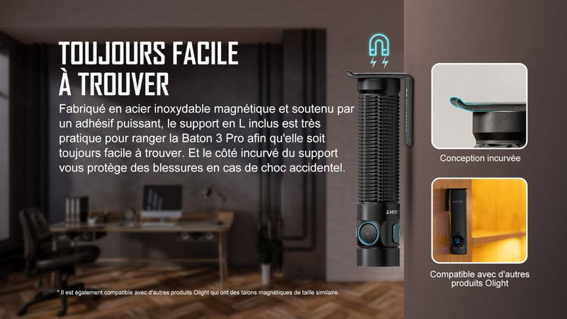 Lampe Torche Olight Baton 3 PRO - 1500 Lumens - lumière blanche froide CW  NYCTALOPE  