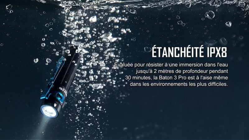 Lampe Torche Olight Baton 3 PRO - 1500 Lumens - lumière blanche froide CW  NYCTALOPE  