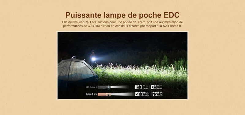 Lampe Torche Olight Baton 3 PRO - 1500 Lumens - lumière blanche froide CW  NYCTALOPE  