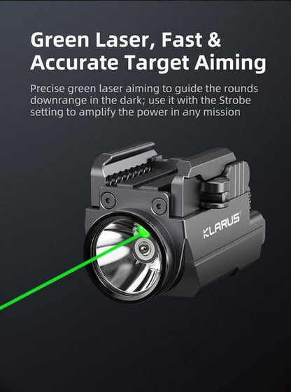 Lampe arme de poing Klarus GL2 - 1000 Lumens et Laser Vert intégré - rechargeable USB-C  NYCTALOPE  