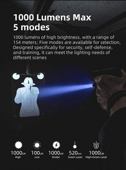 Lampe arme de poing Klarus GL2 - 1000 Lumens et Laser Vert intégré - rechargeable USB-C  NYCTALOPE  