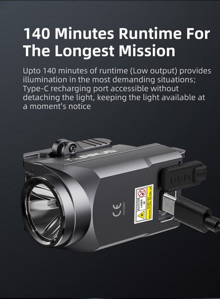 Lampe arme de poing Klarus GL2 - 1000 Lumens et Laser Vert intégré - rechargeable USB-C  NYCTALOPE  