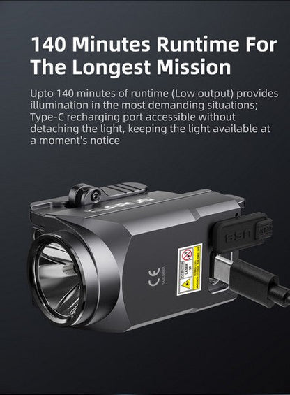 Lampe arme de poing Klarus GL2 - 1000 Lumens et Laser Vert intégré - rechargeable USB-C  NYCTALOPE  