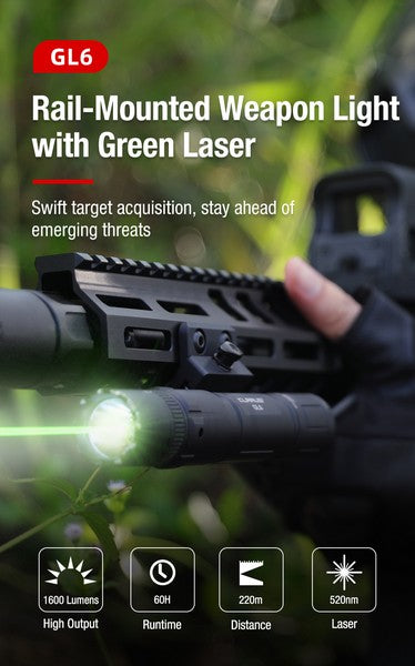 Lampe tactique Klarus GL6 1600 Lumens rechargeable USB-C + Support Picatinny + TRC1 - NYCTALOPE