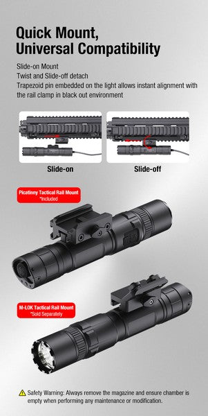 Lampe tactique Klarus GL6 1600 Lumens rechargeable USB-C + Support Picatinny + TRC1 - NYCTALOPE