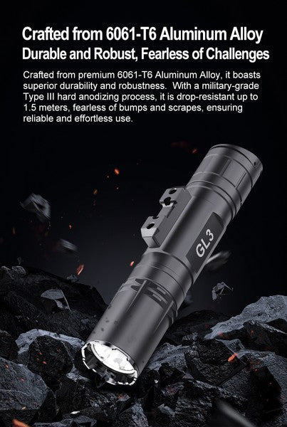 Lampe Torche Klarus GL3 - 2100 Lumens – Rechargeable + support M-LOK + Interrupteur déporté  NYCTALOPE  