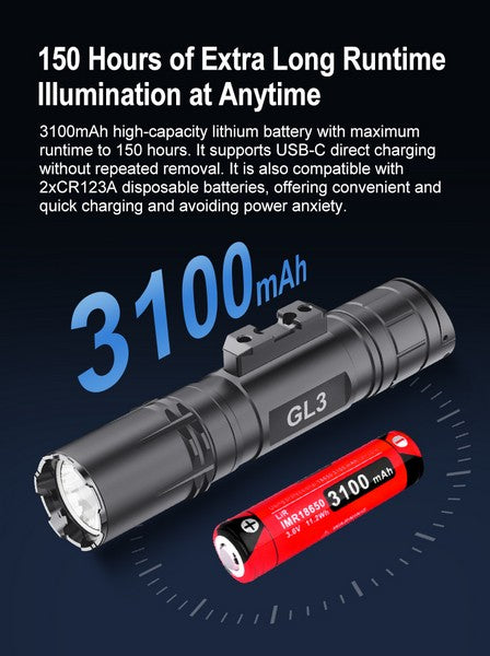 Lampe Torche Klarus GL3 - 2100 Lumens – Rechargeable + support M-LOK + Interrupteur déporté  NYCTALOPE  