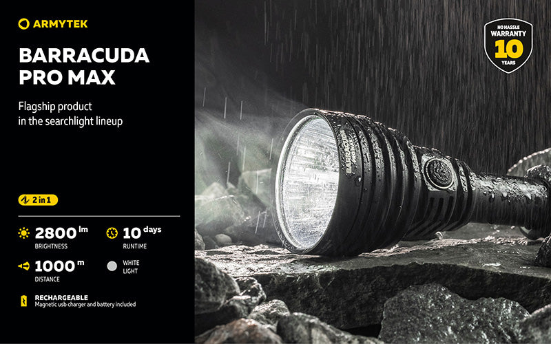 Lampe torche Armytek Barracuda Pro Max White 2800 Lumens - Portée 1000m - Rechargeable - Batterie 21700 Li-Ion